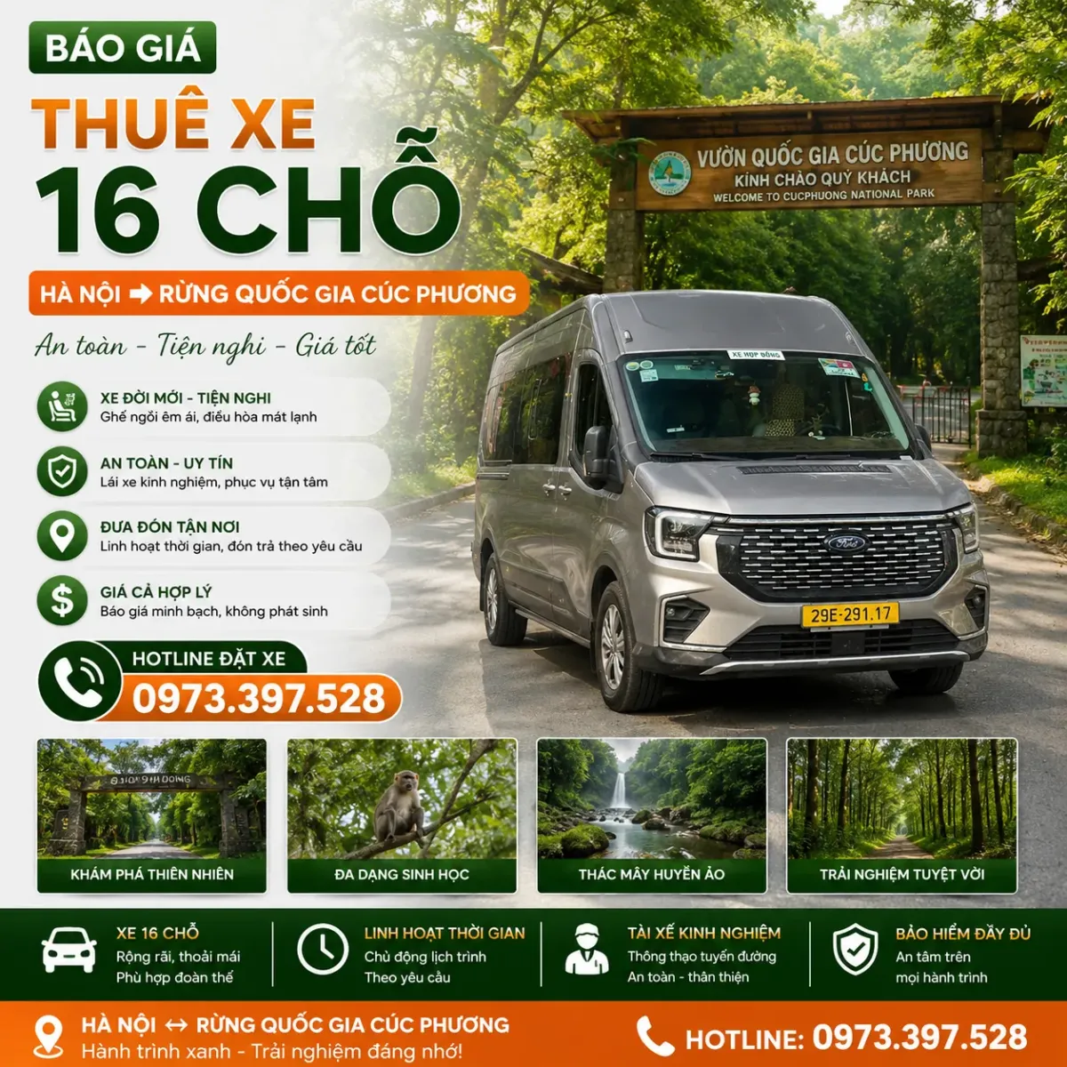 Báo giá thuê xe 16 chỗ Hà Nội đi rừng quốc gia Cúc Phương