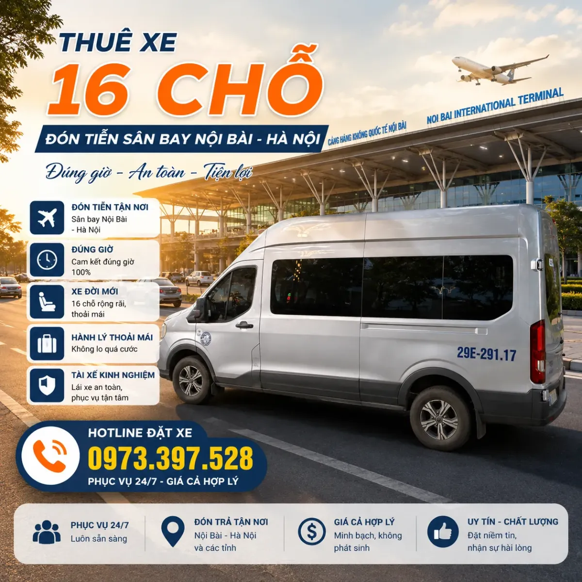 Xe 16 chỗ đưa đón Nội Bài Xe 16 chỗ đưa đón Nội Bài